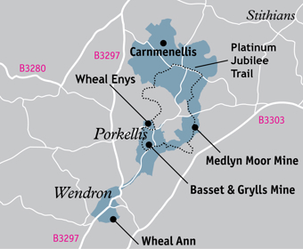 Mining Map Roche Cornwall World Heritage Site Illustrated Map - Cornish Mining World Heritage Site